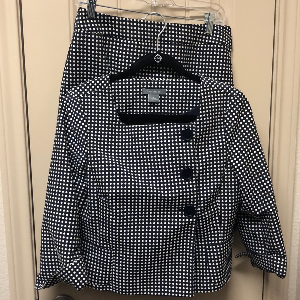 Ann Taylor Navy & White Polka Dot Suit